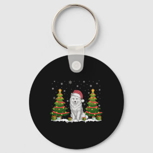 Llavero Navidades De Xmas Tree Lights Samoyoying Dog Santa