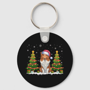Llavero Navidades de Xmas Tree Luces Collie Dog Santa Hat 