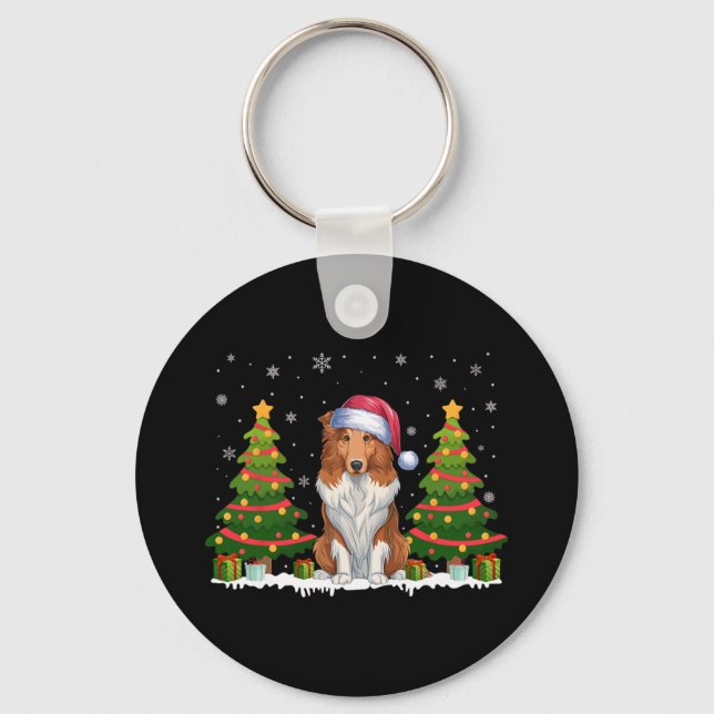 Llavero Navidades de Xmas Tree Luces Collie Dog Santa Hat  (Anverso)