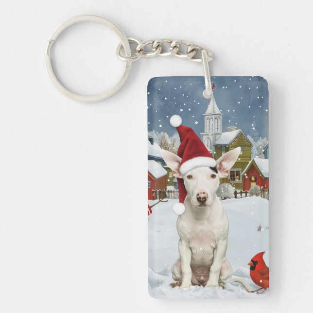 Llavero Navidades del Bull Terrier Dog Winter Wonderland (Frente)