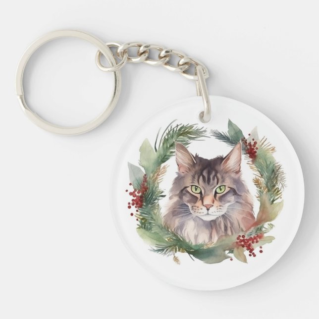 Llavero Navidades del gato Maine Coon Wreath Festive Kitte (Frente)