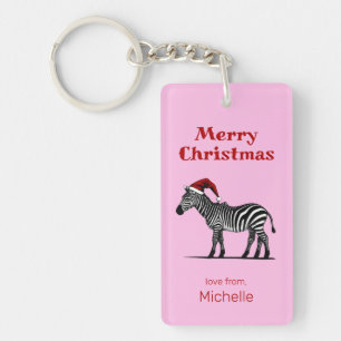 Llavero Navidades del Safari Animal Zebra Santa Hat