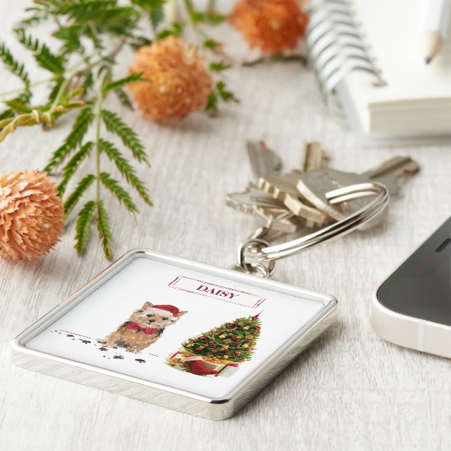 Llavero Navidades divertidos de Norfolk Terrier con árbol (Lado)