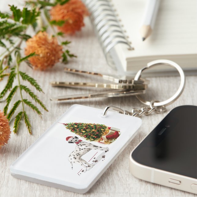 Llavero Navidades divertidos: Perro y árbol dalmatianos (Frente Derecha)