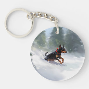 Llavero Navidades Doberman Pinscher en invierno