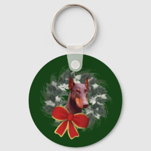 Llavero Navidades Doberman Wreath Holiday Keychain