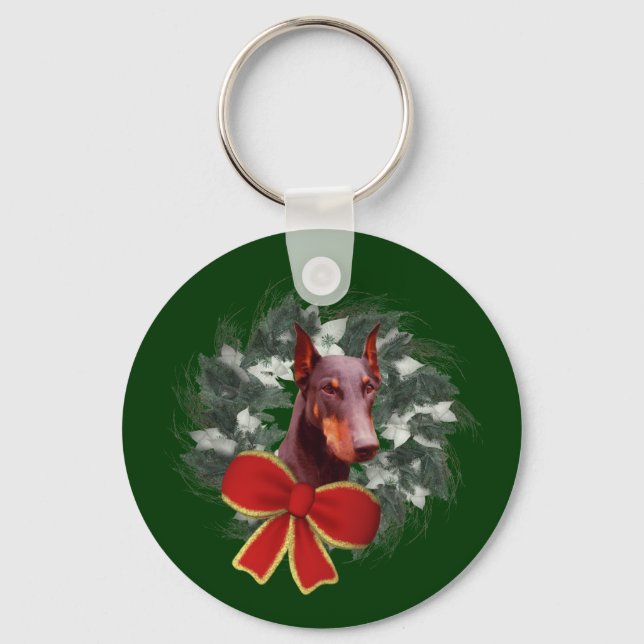Llavero Navidades Doberman Wreath Holiday Keychain (Anverso)