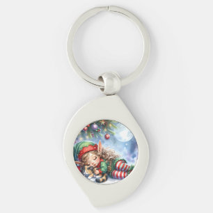Llavero Navidades durmientes Elf con Calico Kitten