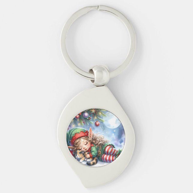 Llavero Navidades durmientes Elf con Calico Kitten (Anverso)