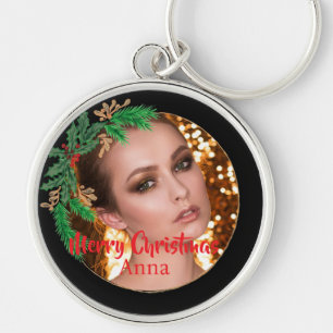 Llavero Navidades elegantes Wreath Photo Black Gold