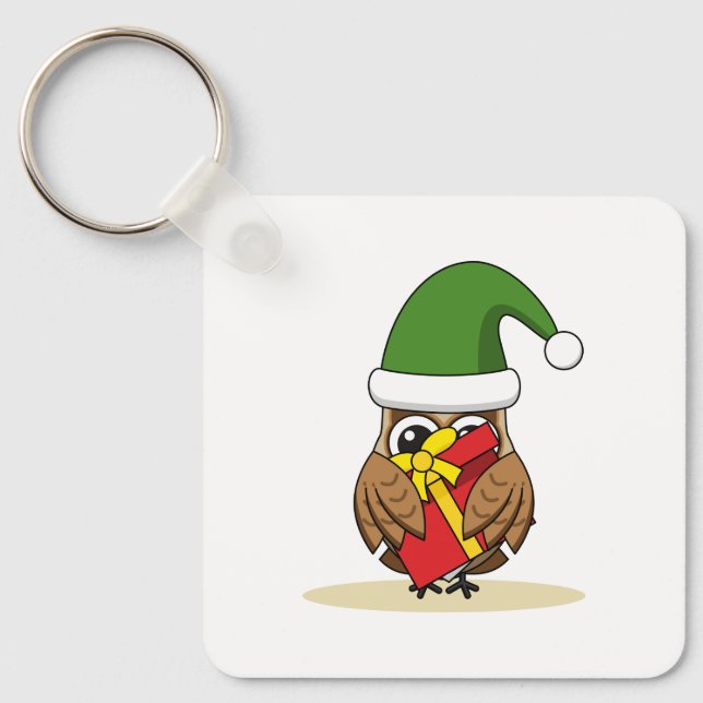 Llavero Navidades Elf Owl con presente (Anverso)