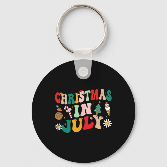 Llavero Navidades En Julio Camisetas Groovy Xmas Summer Me (Anverso)