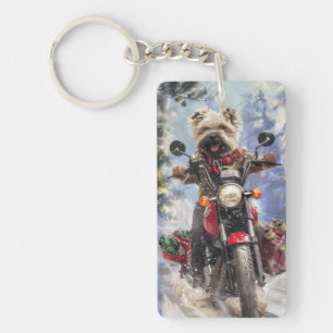 Llavero Navidades en moto de Cairn Terrier