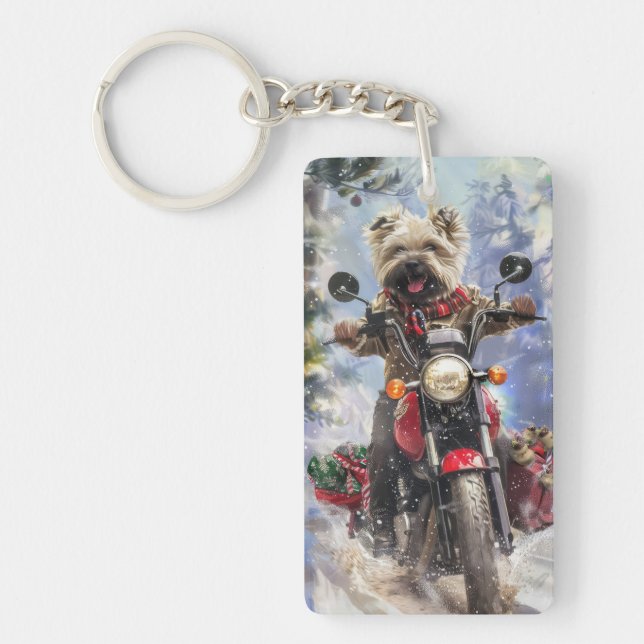 Llavero Navidades en moto de Cairn Terrier (Frente)