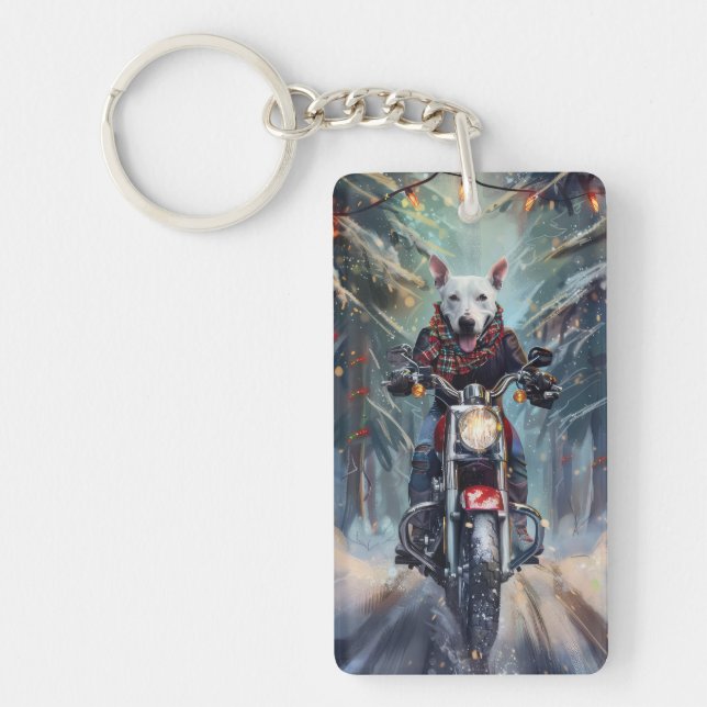 Llavero Navidades en motocicleta de Bull Terrier Dog Ridin (Frente)