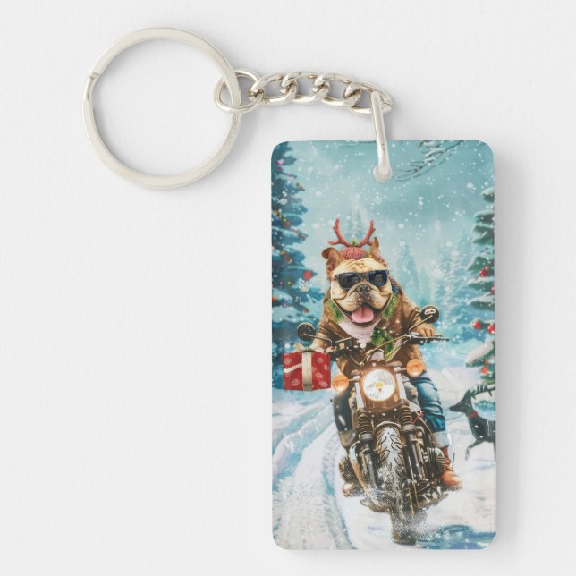 Llavero Navidades en motocicleta de bulldog (Frente)
