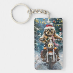 Llavero Navidades en motocicleta de lhasa Apso Dog Riding