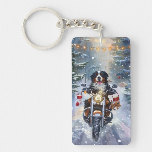 Llavero Navidades en motocicleta de Montaña Perro de Berna (Frente)