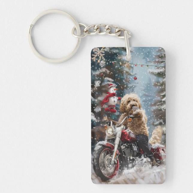 Llavero Navidades en motocicleta Goldendoodle Dog Riding (Frente)