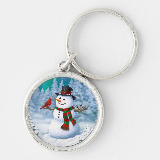 Llavero Navidades felices Snowman y Birds Winter Scene (Frente)