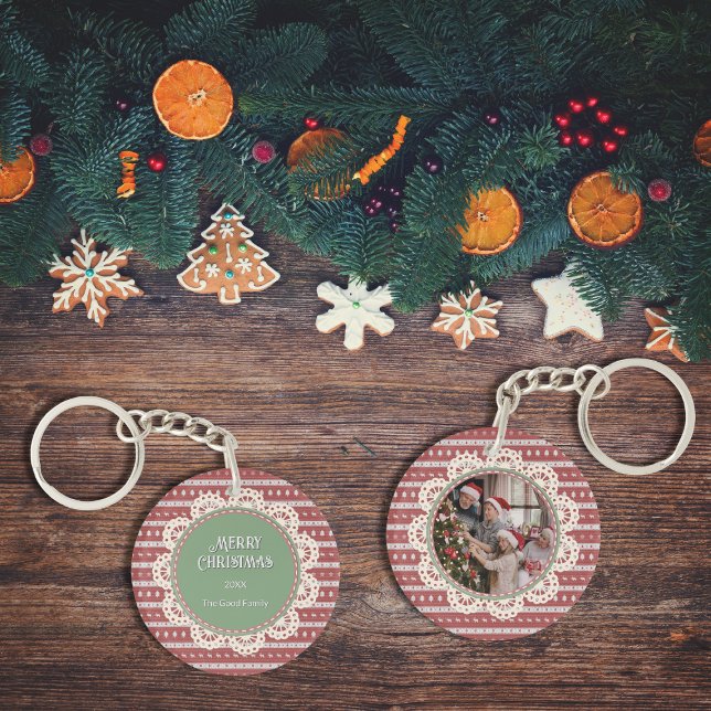 Llavero Navidades feos Moda un círculo rojo (Ugly Christmas Chic red-based Circle Keychains)