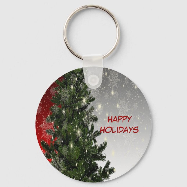 Llavero Navidades Fiesta Green Tree Red Silver Snowflakes (Anverso)