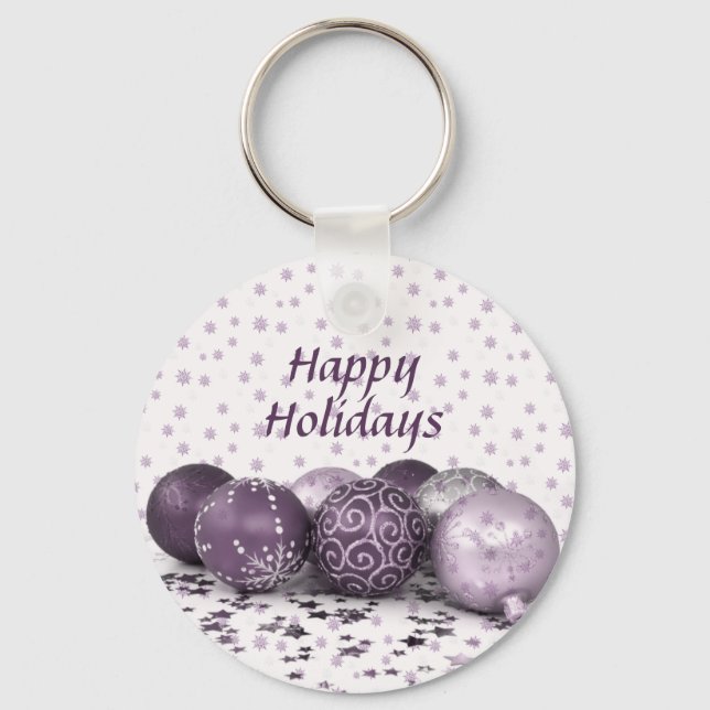 Llavero Navidades Fiesta Ornamentos rosados púrpura copos  (Anverso)