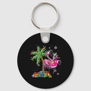 Llavero Navidades Flamingo Rosado Palm Tree Tropical Xmas 