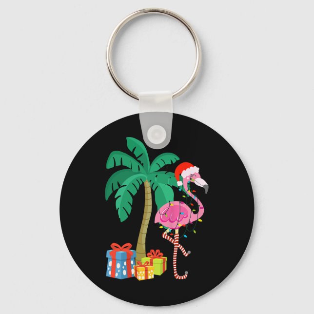Llavero Navidades Flamingo Rosado Palm Tree Tropical Xmas  (Anverso)