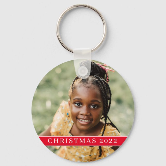 Llavero Navidades Foto Moderno Stripe Mínimo Negro (Anverso)