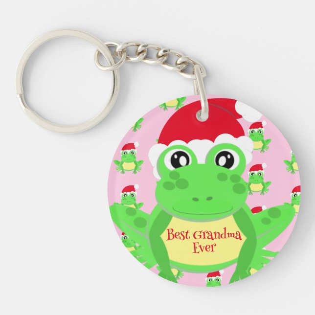 Llavero Navidades Foto Patrón Santa Hat de Rana Rosa (Frente)