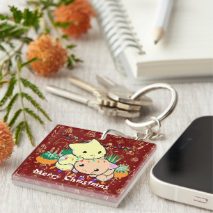 Llavero navidades gatitos lindos, personalizar de texto pe