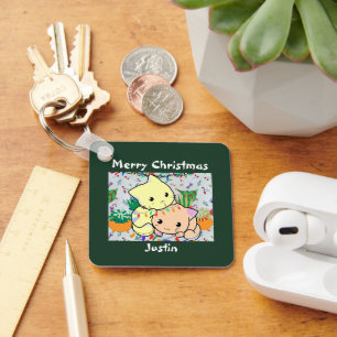 Llavero navidades gatitos lindos, personalizar de texto pe