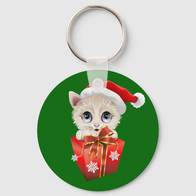 Llavero Navidades gatitos Santa con regalo (Anverso)