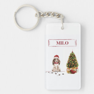 Llavero Navidades graciosos de Cocker Brown con un árbol
