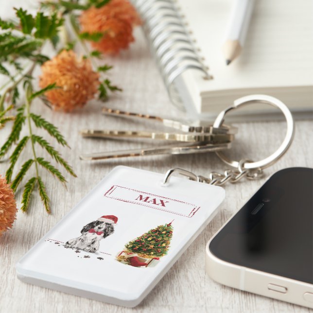 Llavero Navidades graciosos de Cocker Spaniel con árbol (Frente Derecha)