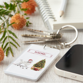 Llavero Navidades graciosos de White Poodle con árbol