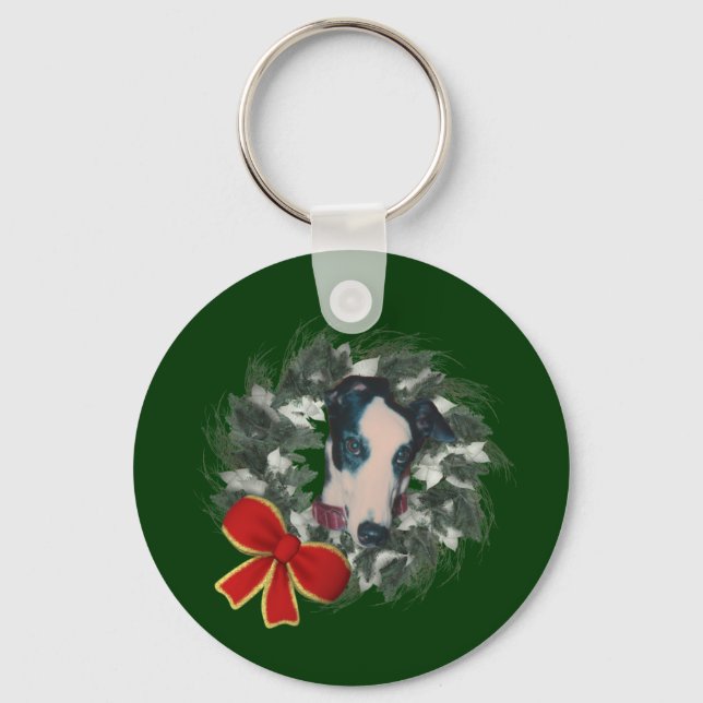 Llavero Navidades Greyhound Wreath Holiday Keychain (Anverso)
