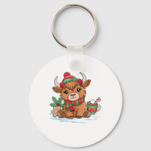 Llavero Navidades Highland Cow Cute Heifer Cow Santa Hat M