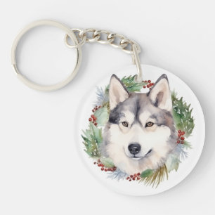 Llavero Navidades Husky siberianos de corona festividad