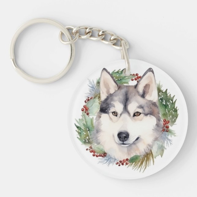 Llavero Navidades Husky siberianos de corona festividad (Frente)