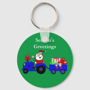 Llavero Navidades Keychain Con El Tractor Santa Y Los Rega