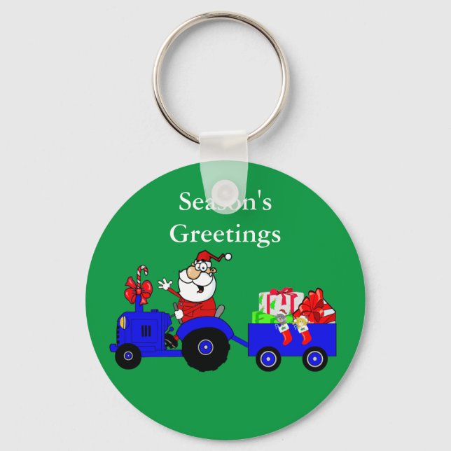 Llavero Navidades Keychain Con El Tractor Santa Y Los Rega (Anverso)