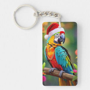 Llavero Navidades Macaw Con Un Sombrero Santa-56485