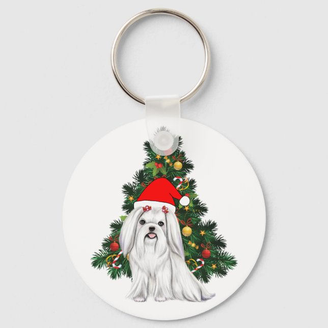 Llavero Navidades malteses, Navidad Perro maltés con sombr (Anverso)