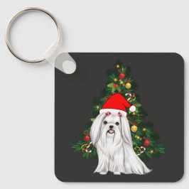 Llavero Navidades malteses, Navidad Perro maltés con sombr
