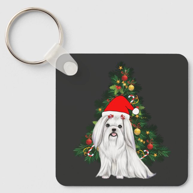 Llavero Navidades malteses, Navidad Perro maltés con sombr (Anverso)