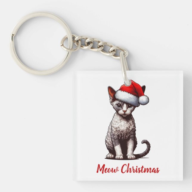 Llavero Navidades Meow Devon Rex Cat, Navidad Santa Kitten (Frente)
