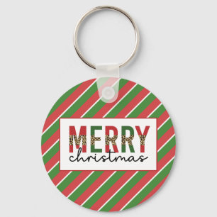 Llavero Navidades modernos leopardo imprimen rayas verdes 