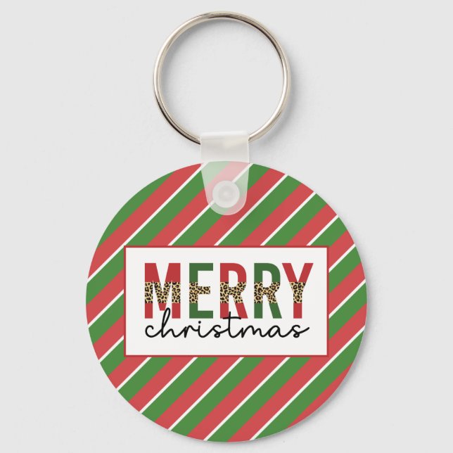 Llavero Navidades modernos leopardo imprimen rayas verdes  (Anverso)